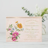 エレガント素朴アンティーク金ゴールドフローラ60誕生日 招待状 (スタンド正面)