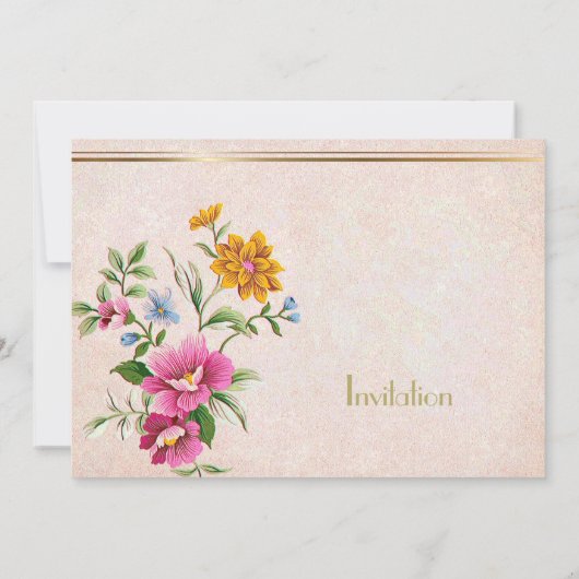 エレガント素朴アンティーク金ゴールドフローラ60誕生日 招待状 (裏面)