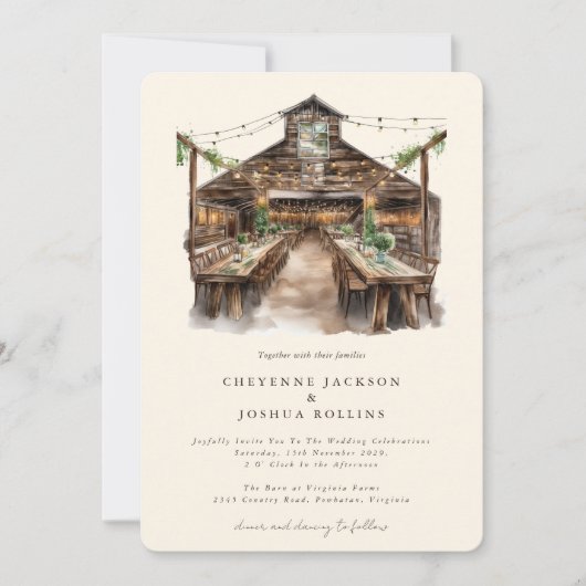 エレガント素朴ウォーター・カラー・カントリー結婚ズ 招待状 (正面)