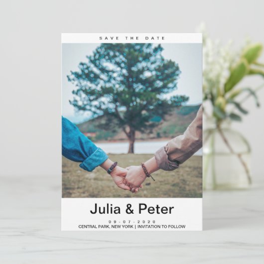 エレガント素朴カスタム写真の日付の保存 招待状 (スタンド正面)