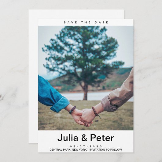 エレガント素朴カスタム写真の日付の保存 招待状 (正面/裏面)