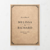 エレガント素朴クラシッククラフトモノグラム結婚ズ 三つ折り招待状 (カバー)