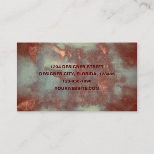 エレガント素朴ティール(緑がかった色)茶色の国のテクスチャ 名刺 (裏面)