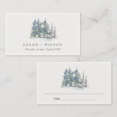 エレガント素朴デュスキーグリーンブルーパインウッズウェディング プレイスカード (正面/裏面)