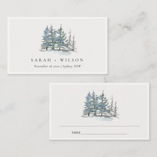 エレガント素朴デュスキーグリーンブルーパインウッズウェディング プレイスカード (正面/裏面)