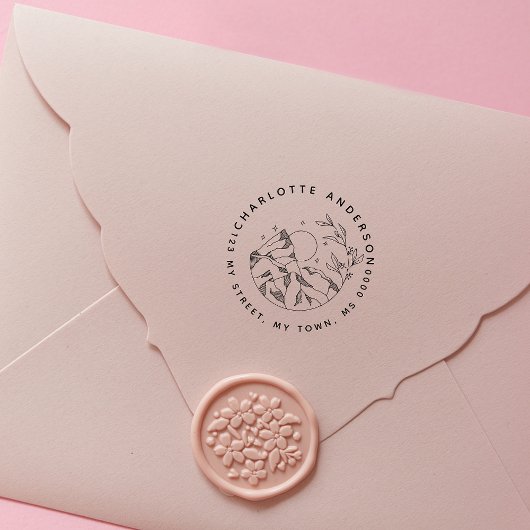 エレガント素朴ナイトフラワーファミリー差出人住所 セルフインキングスタンプ