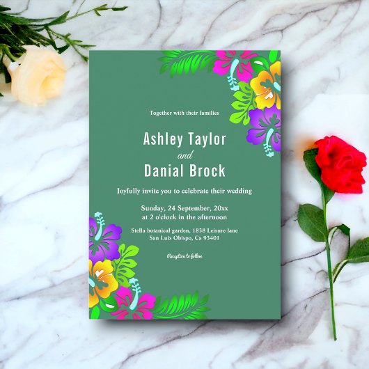 エレガント素朴バラサマーグリーンフローラ結婚ズ 招待状