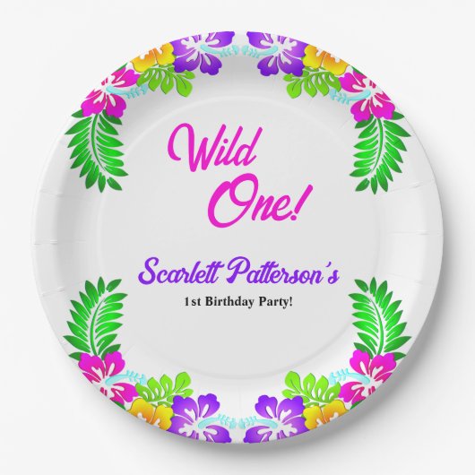 エレガント素朴バラワイルドワンフローラ1st誕生日 ペーパープレート (正面)
