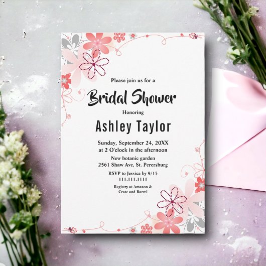 エレガント素朴バラ夏フローラブライダルシャワー 招待状