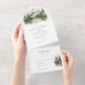 エレガント素朴パイン山結婚風景 オールインワン招待状 (貼ってはがせる)
