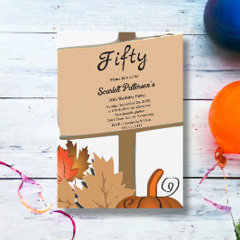 エレガント素朴パンプキ葉ン秋50誕生日 招待状