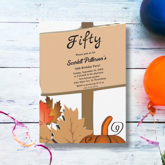 エレガント素朴パンプキ葉ン秋50誕生日 招待状