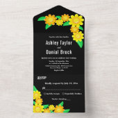 エレガント素朴ヒマワリ黒フローラ結婚ズ オールインワン招待状 (内側)