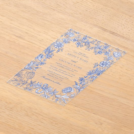 エレガント素朴フランスのフローラ結婚ズ アクリル招待状 (レイダウン)