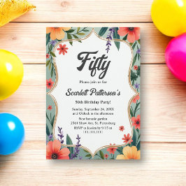 エレガント素朴フローラガーデンサマー50誕生日 招待状