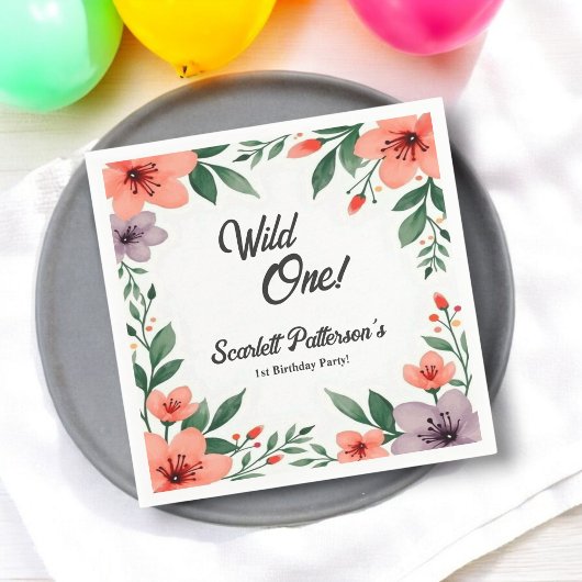 エレガント素朴フローラガーデン夏の第1誕生日 スタンダードカクテルナプキン