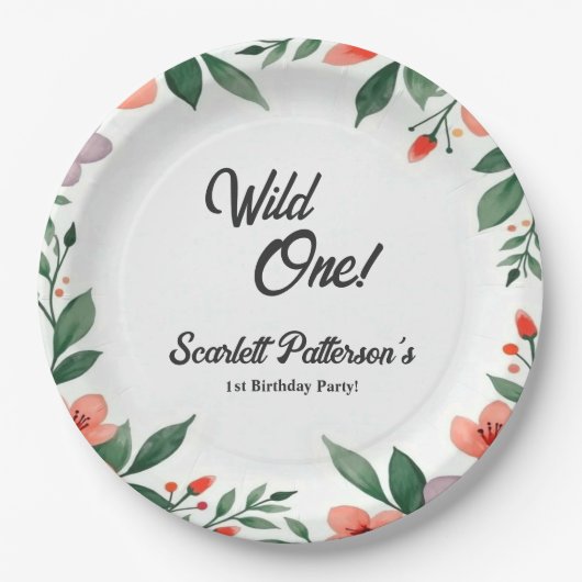 エレガント素朴フローラガーデン夏の第1誕生日 ペーパープレート (正面)