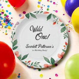 エレガント素朴フローラガーデン夏の第1誕生日 ペーパープレート