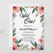 エレガント素朴フローラガーデン夏の第1誕生日 招待状 (正面)