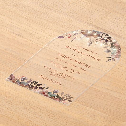 エレガント素朴フローラストリングラ結婚イト アクリル招待状 (レイダウン)