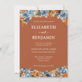 エレガント素朴フローラネイビーラストテラコタ結婚ス 招待状 (正面)