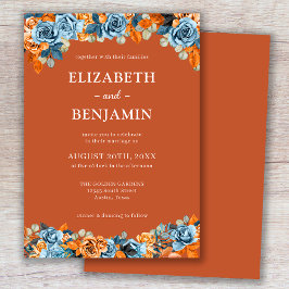 エレガント素朴フローラネイビーラストテラコタ結婚ス 招待状