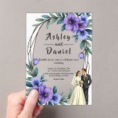 エレガント素朴フローラリース新郎結婚の アクリル招待状 (インサイチュ (ポータブル))