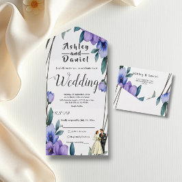 エレガント素朴フローラリース新郎結婚の オールインワン招待状