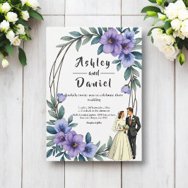 エレガント素朴フローラリース新郎結婚の 招待状