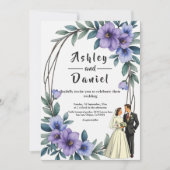 エレガント素朴フローラリース新郎結婚の 招待状 (正面)