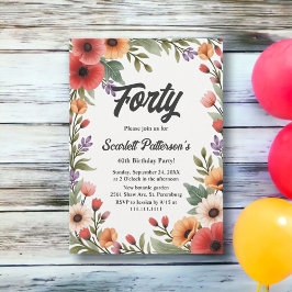 エレガント素朴フローラ園夏40歳の誕生日 招待状
