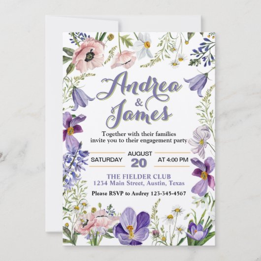 エレガント素朴フローラ婚約パーティ 招待状 (正面)