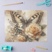 エレガント素朴フローラ蝶ヴィンテージ分離 薄葉紙 (クラフト)
