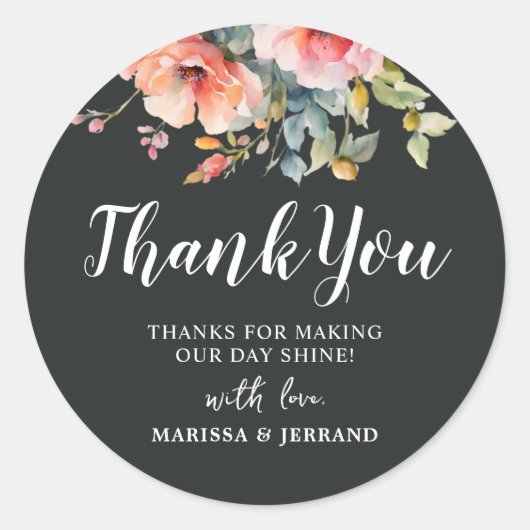 エレガント素朴フローラ金ゴールドフレーム結婚式の引き出物 ラウンドシール (正面)