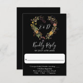 エレガント素朴モダンフローラ結婚ハート 出欠カード (正面/裏面)