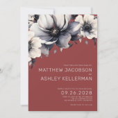 エレガント素朴モダン秋レッドフローラ結婚ズ 招待状 (正面)