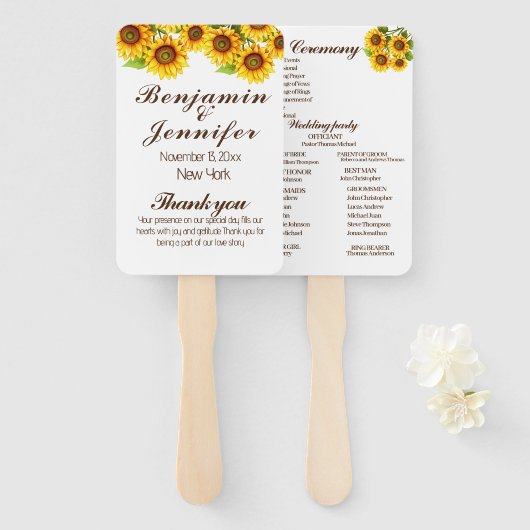 エレガント素朴モダン結婚式 プログラム ハンドファン (正面&裏面)