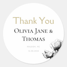 エレガント素朴モダン金ゴールドブラックフローラ結婚ズ ラウンドシール