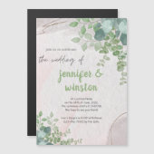 エレガント素朴ユ葉ーカリ結婚ス マグネット招待状 (正面/裏面)