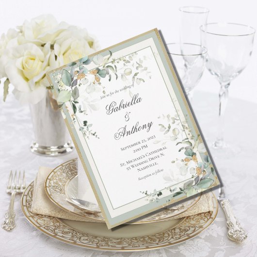 エレガント素朴ユ金ゴールド結婚ズ 招待状