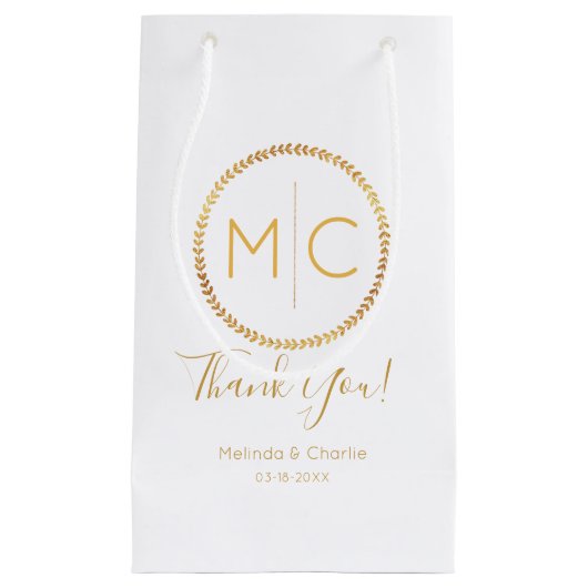 エレガント素朴リースモノグラ結婚ム スモールペーパーバッグ (正面)