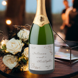 エレガント素朴ワイルドフラワースクリプトシルバー スパークリングワインラベル