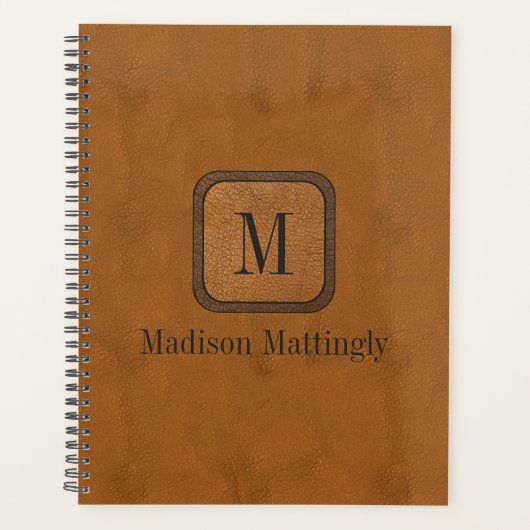エレガント素朴ヴィンテージレザーシックモノグラム名 プランナー手帳 (正面)