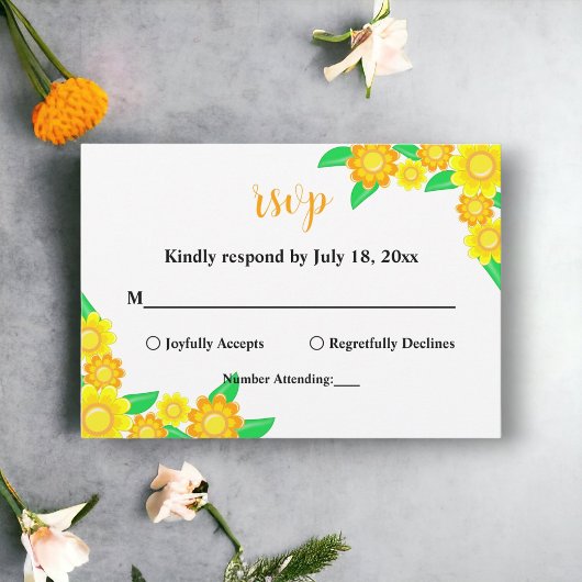 エレガント素朴夏フローラ結婚ズ 出欠カード