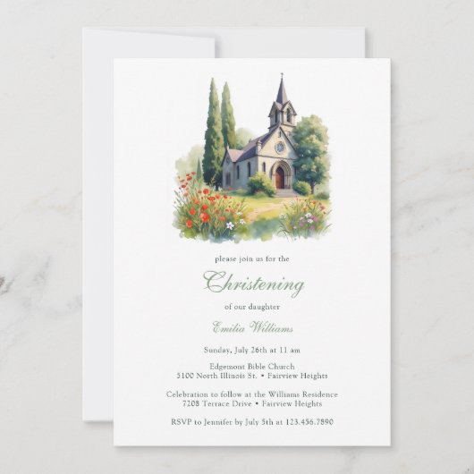 エレガント素朴教会《キリスト教》洗礼式や命名式 招待状 (正面)