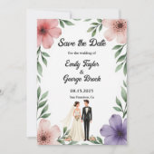 エレガント素朴新郎新婦フローラ結婚ズ セーブザデート (正面)