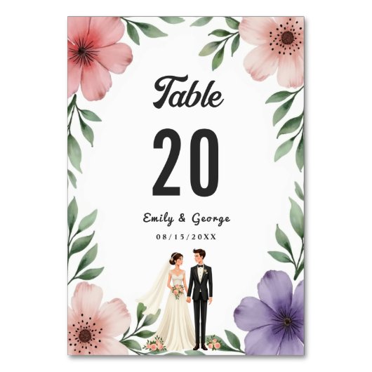 エレガント素朴新郎新婦フローラ結婚ズ テーブルナンバー (裏面)