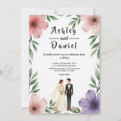 エレガント素朴新郎新婦フローラ結婚ズ 招待状 (正面)