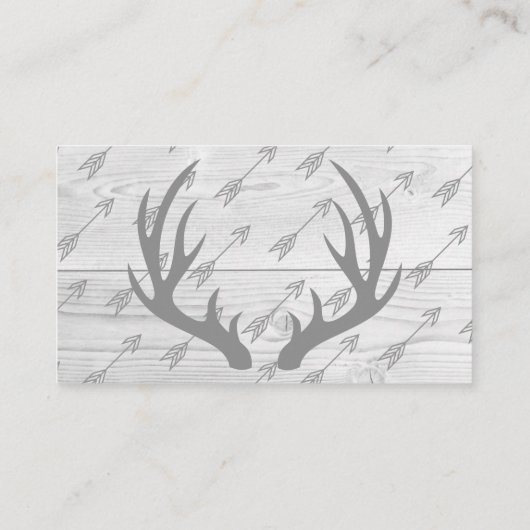 エレガント素朴木とグレーの〔雄ジカの〕枝角ブックリクエスト エンクロージャーカード (裏面)