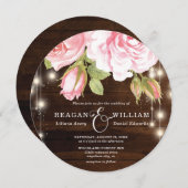 エレガント素朴木バラ結婚ズ 招待状 (正面/裏面)